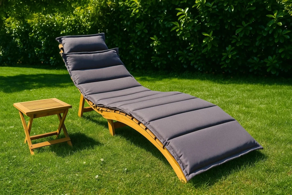 Set sdraio da giardino con cuscino grigio e tavolo