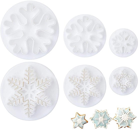 Fondant a forma di fiocchi di neve per torte di Natale, stamper da caramella a forma di fiocchi di neve con eiettore per decorare torte e dolci DIY