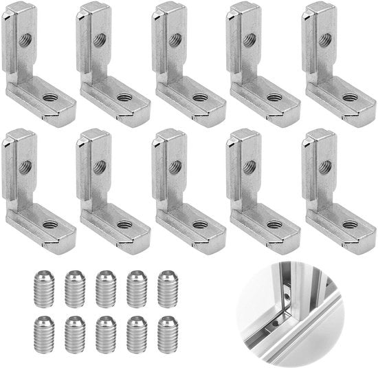 Connettore a L di 90° - Profilato in Alluminio - 10 Pezzi - Compreso il Set di Viti - Dimensioni 31x15,1x37 mm