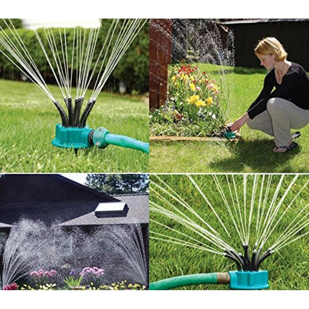 Trade Shop - Spruzzatore Acqua Giardino Irrigatore 360 Gradi Rotante 12 Tubi Innaffia Prato -