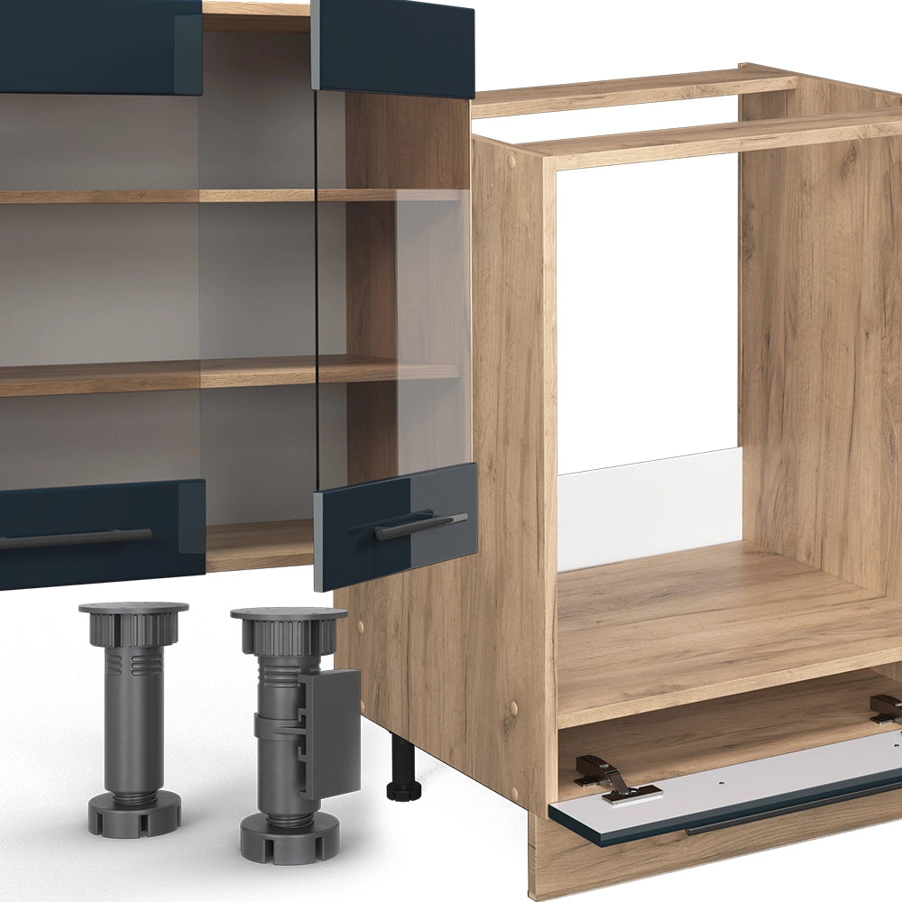 Cucina componibile Fame-Line Blu scuro lucido/Rovere dorato 300 cm, PL Marmo Vicco