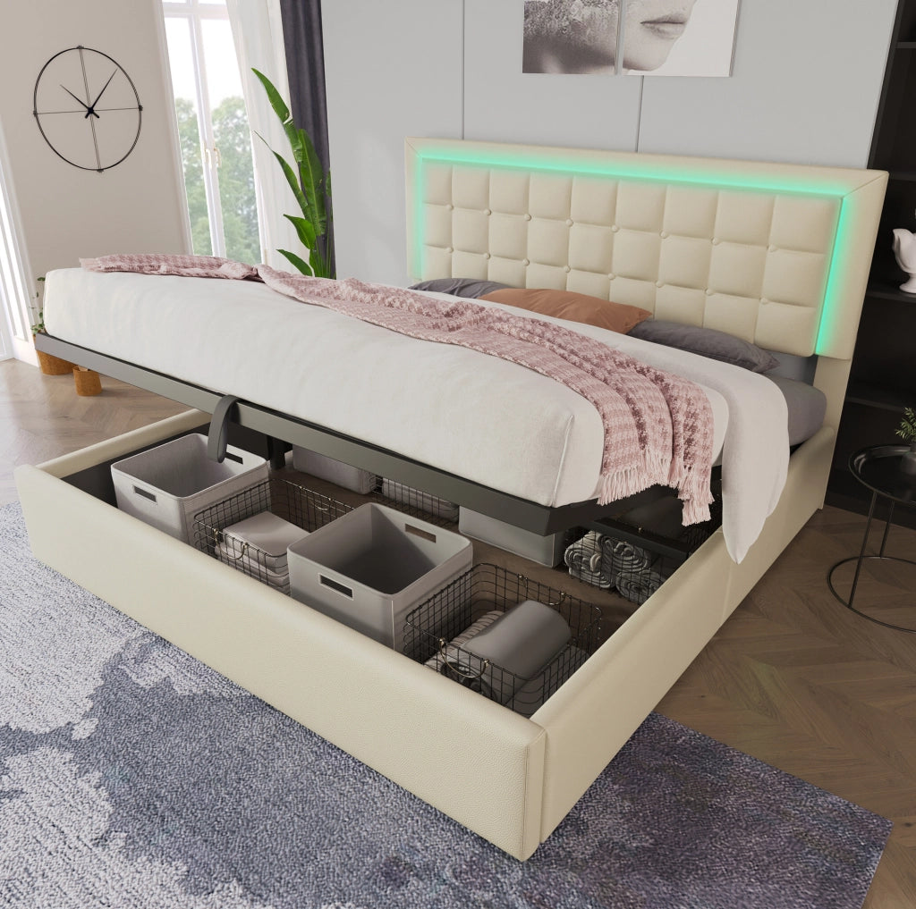 Letto matrimoniale contenitore 160x200 cm bianco con LED