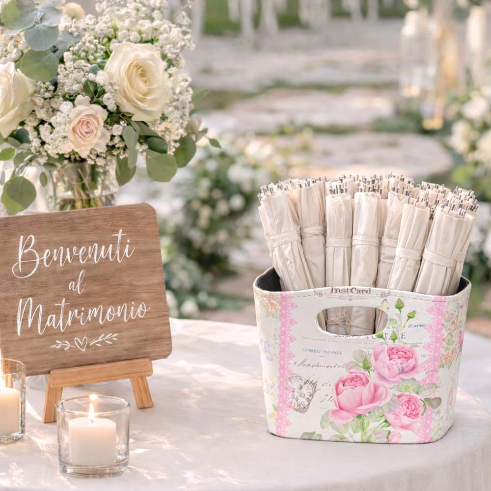 Borsette Flowers con manici fantasia rosa set 3 cm 19,5 x 8,5 x h 15,5