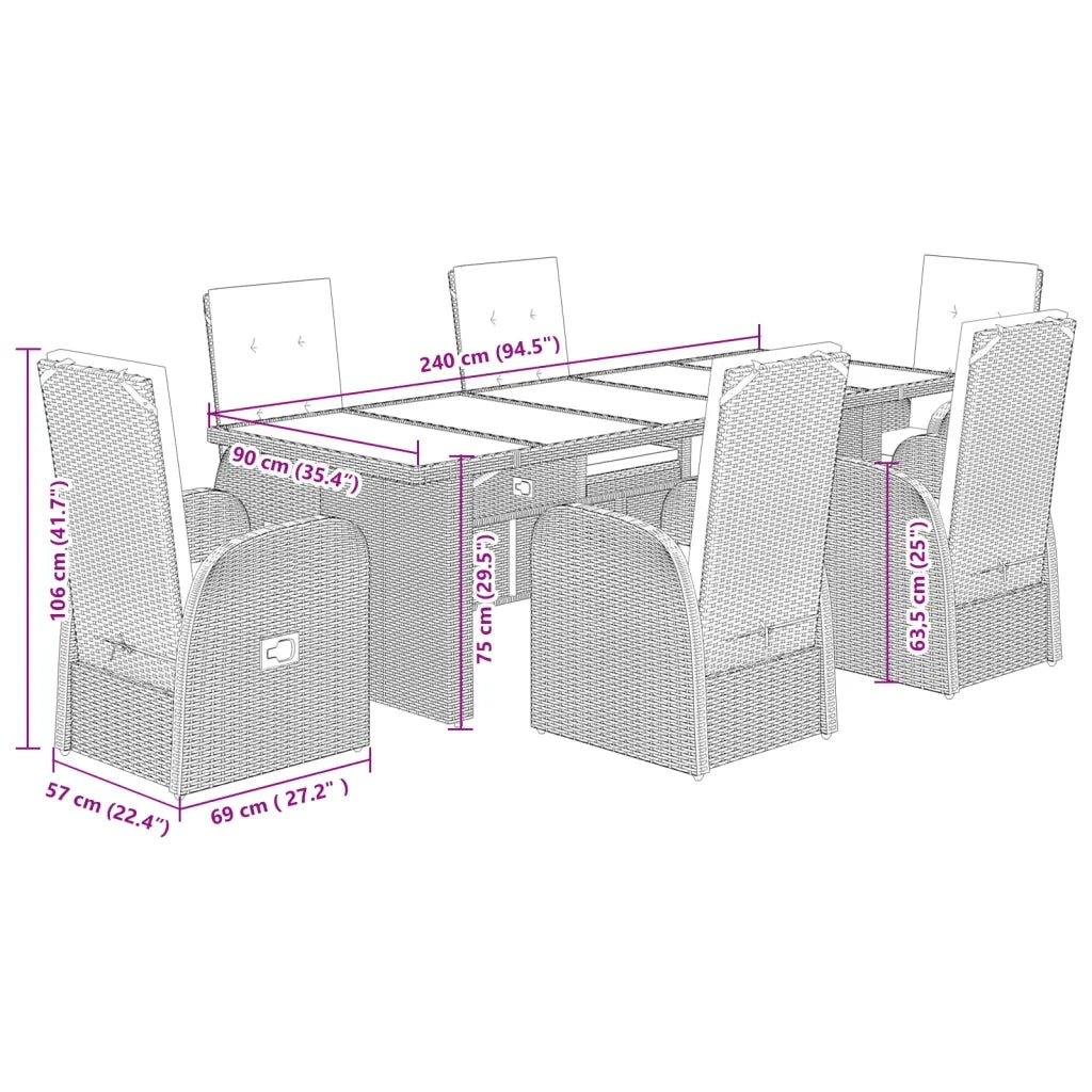 Set da Pranzo da Giardino 7 pz con Cuscini in Polyrattan Grigio 3277591