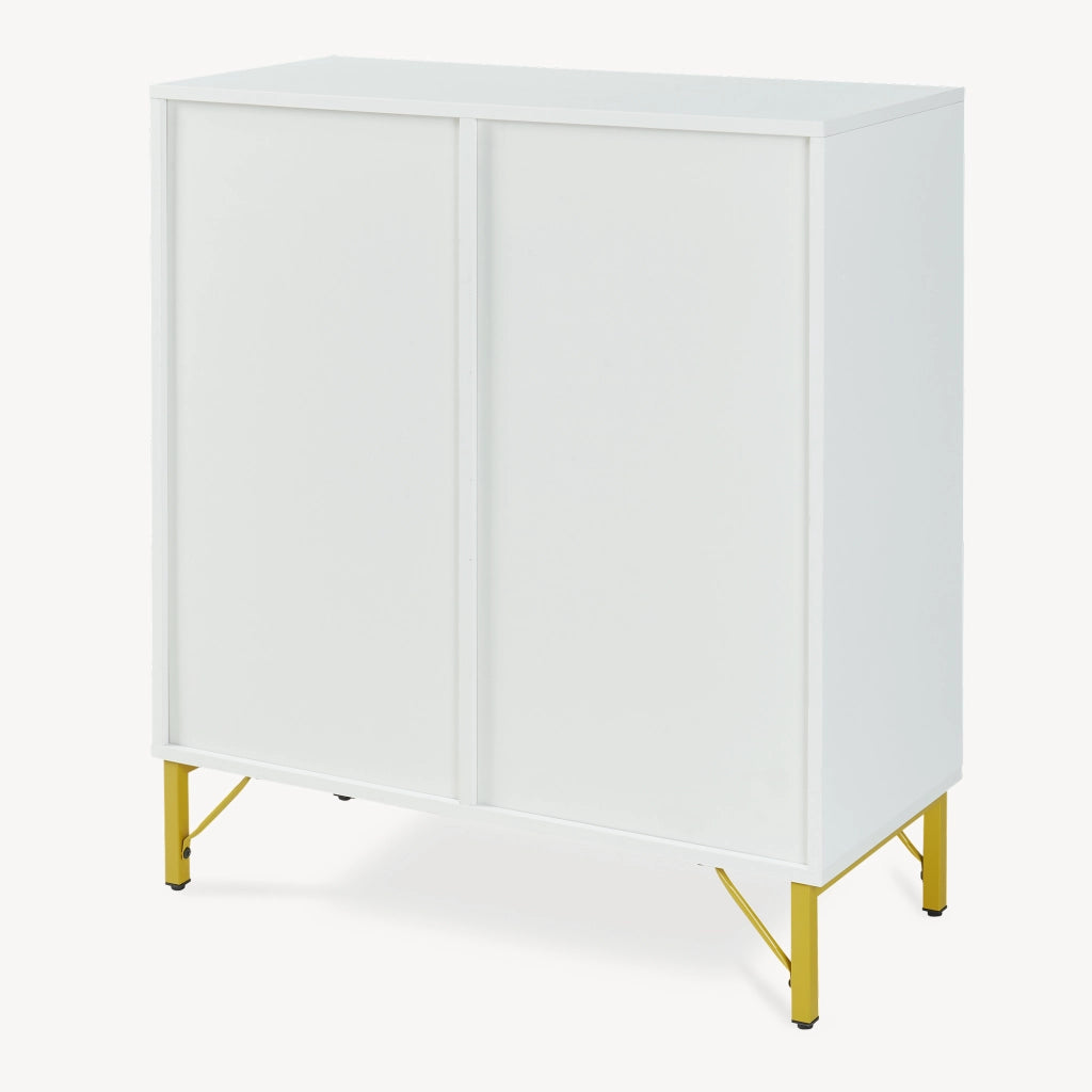 Credenza Reyri Madia Moderna Salvaspazio con 4 Ante 90x80x35 cm Bianco / color Oro [en.casa]
