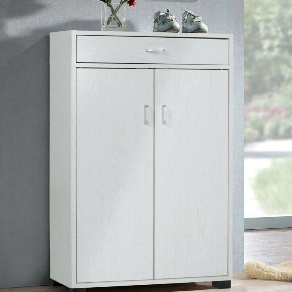 Mobile Multiuso in Legno 2 Ante 1 Cassetto 4 Ripiani Porta Scarpe 63x33H95cm Bianco