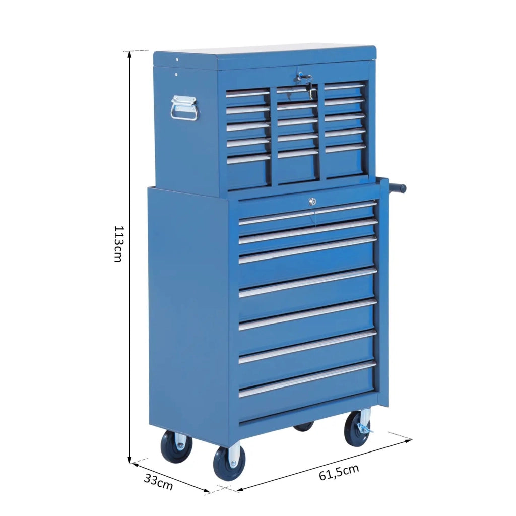 Carrello portautensili, carrello da officina, carrello con ruote e 4 cassetti, blu, mobile e stabile, ideale per garage e officina