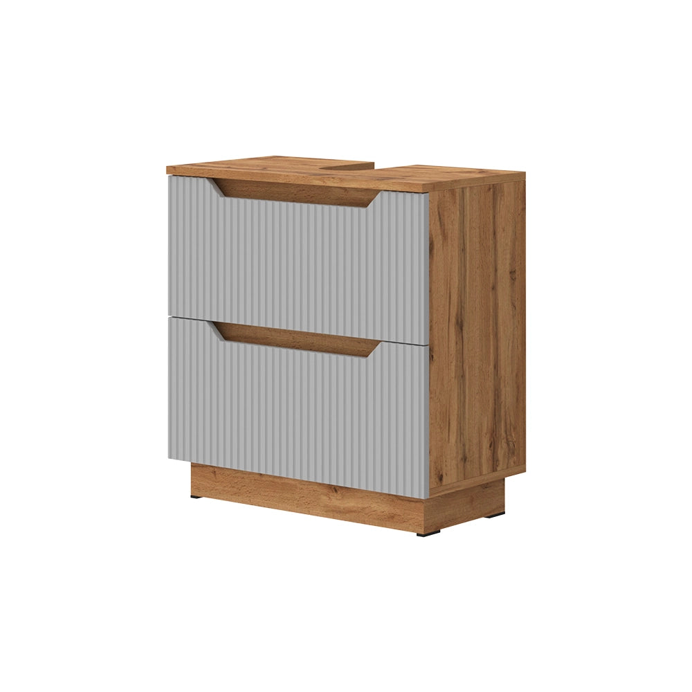 Vicco Mobile sottolavabo per bagno Rovere/grigio a righe 59.8 x 62.5 cm con 2 cassetti
