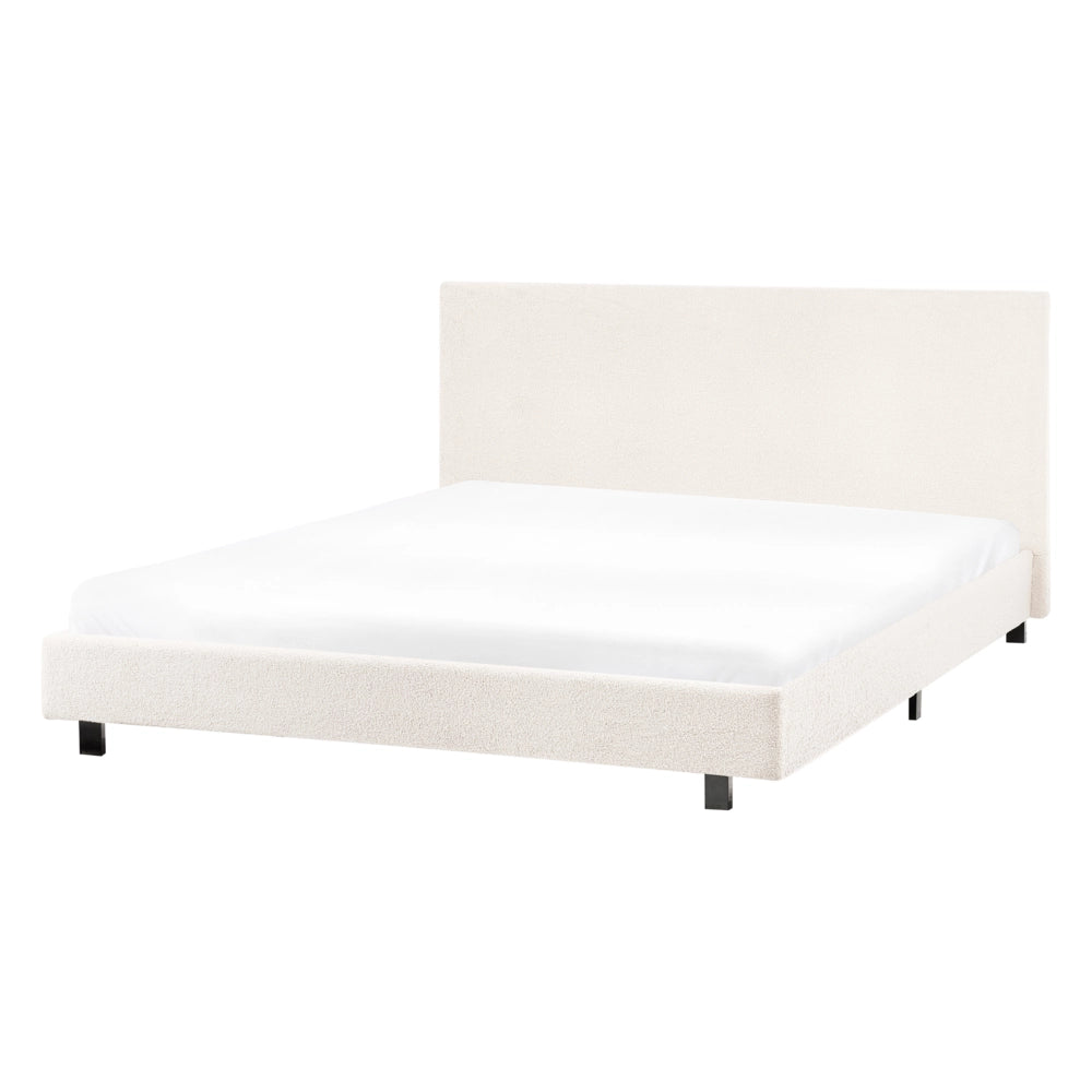 Letto matrimoniale imbottito bouclé 140 x 200 cm con rete e testata bianco sporco