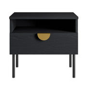 Set di 2 comodini MONDO – Nero strutturato e oro – 1 cassetto + nicchia – Stile moderno chic