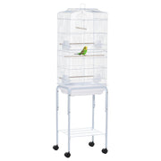 GABBIA PER UCCELLI, VOLIERA IN METALLO E ACCIAIO CON RUOTE, TRESPOLI E CIOTOLE, 46.5X36X157CM - BIANCO