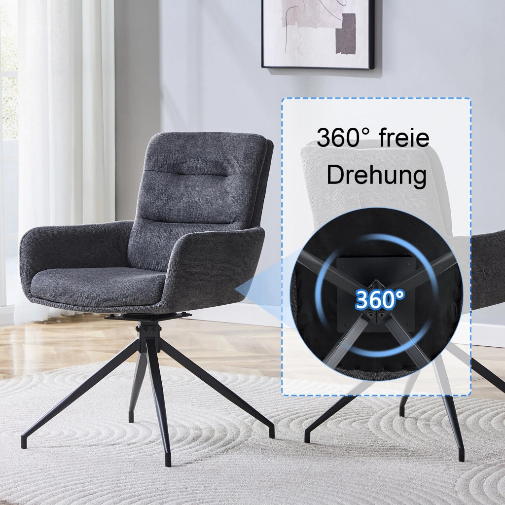 SEDIA Girevole 360° Set da 2 pezzi 85 cm Tessuto Grigio scuro e Metallo Nero