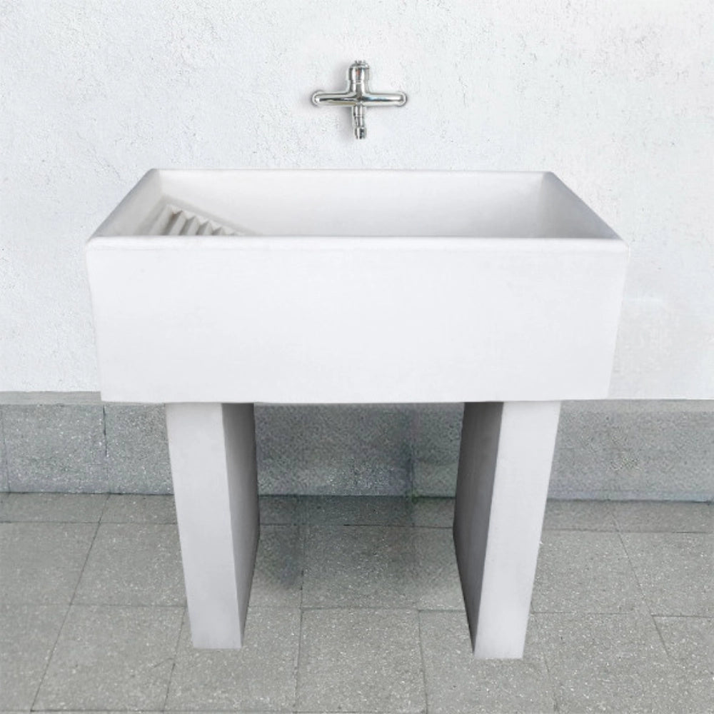 Pilozza lavatoio ostuni bianco 84 x 50 x h.28 cm con piedi 10 x 40 x h 60 cm
