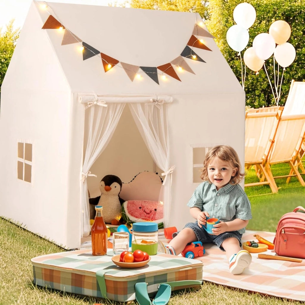 Tenda da gioco per bambini per bambini 3-14 anni, Tenda per bambini da interno ed esterno con materassino antiscivolo Beige