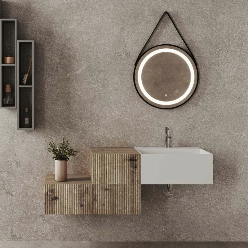 Cassetto sospeso 40 cm rovere naturale con anta cannettata Tevere