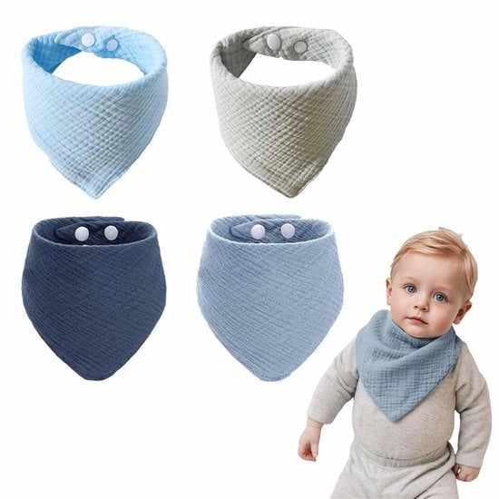 Set di 4 quadrati di tessuto per asciugamani per bambini, tessuto morbido e assorbente, halsdochi per bambini con 2 bottoni regolabili per ragazzi e ragazze