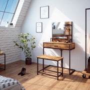Tavolo da toeletta Fyrk, Legno antico, 80 cm con sedia, adatto come seduta e piano d’appoggio per area trucco