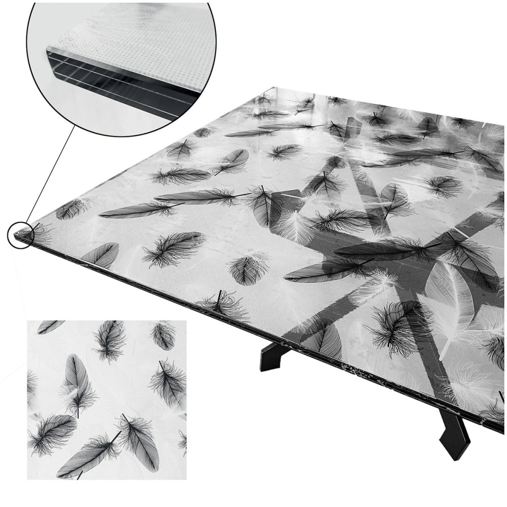 Tovaglia Trasparente Decorata Glitterata Pellicola Pvc 100x100 Cm Tavolo Antimacchia Spessa Piume (A)