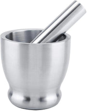 Vijzel con Stampatore in Acciaio Inox - Vijzel Grande - Utensile da Cucina - Speciario - Duraturo - Alta Qualità - Aiuto da Cucina