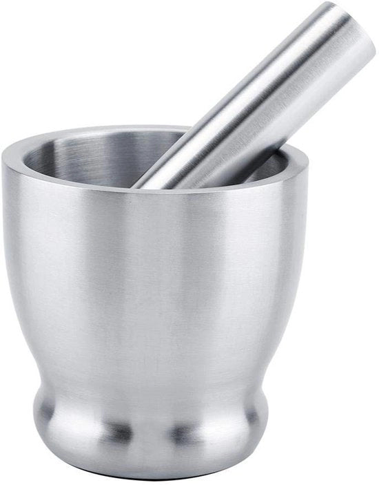 Vijzel con Stampatore in Acciaio Inox - Vijzel Grande - Utensile da Cucina - Speciario - Duraturo - Alta Qualità - Aiuto da Cucina