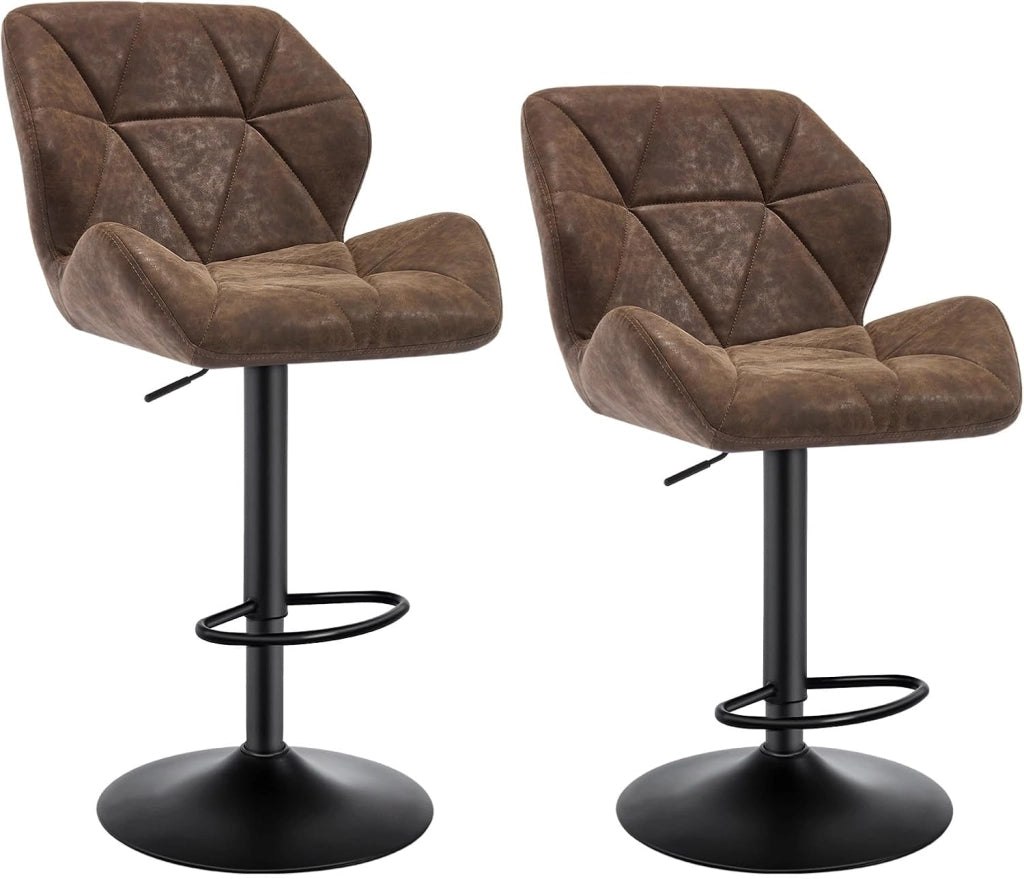 2X Sgabelli da Bar con Schienale Sedia Imbottita Regolabile in Altezza Lift Gas PU Marrone Scuro BH287dbr-2