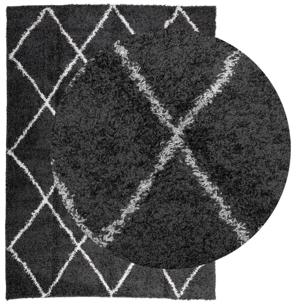 Tappeto Shaggy PAMPLONA a Pelo Lungo Nero e Crema 240x340 cm 375417