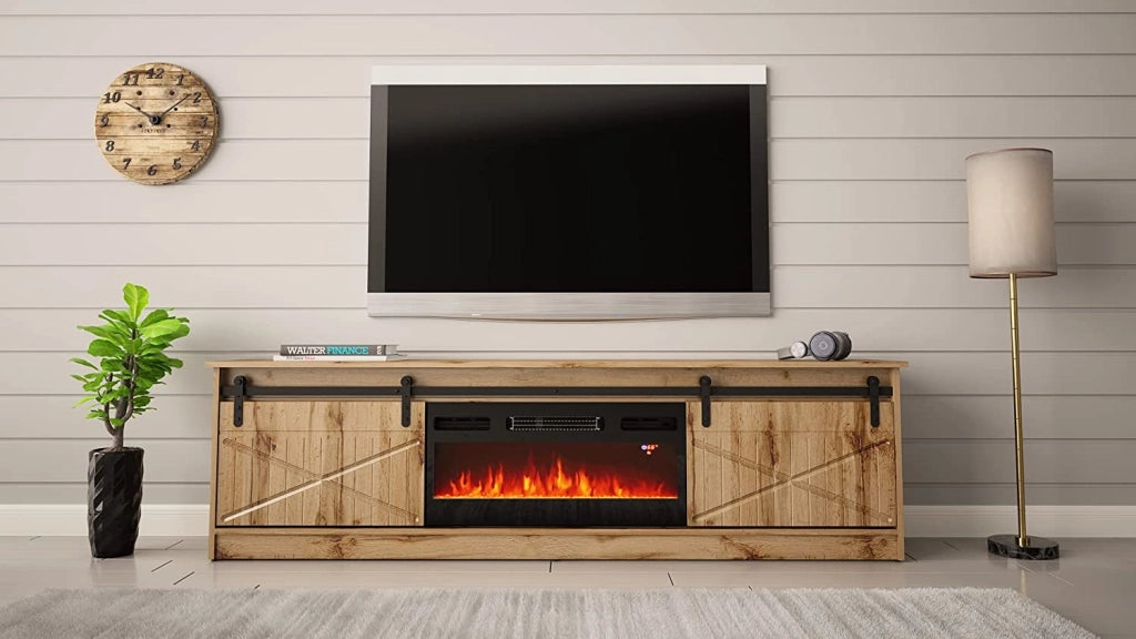 MOBILE TV CON CAMINETTO ELETTRICO GRANERO INCORPORATO cm200x35x57 QUERCIA