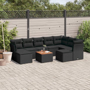 Set Divani da Giardino 10pz con Cuscini in Polyrattan Nero 3256293