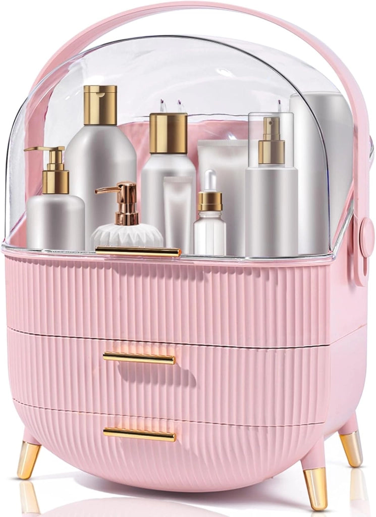 ZMH Porta trucchi da scrivania con più cassetti contenitore per cosmetici rosa 29 x 19 x 38 cm