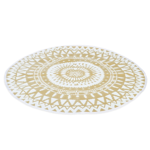 IDMarket - Tappeto per esterni ROUND naturale e bianco D.150 CM
