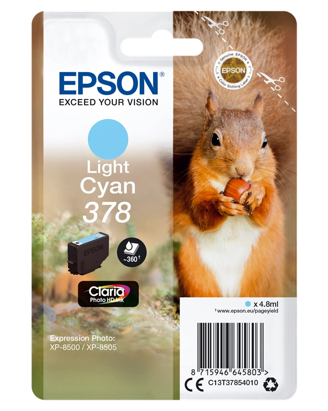 Epson Squirrel Singlepack Light Cyan 378 Claria Photo HD Ink