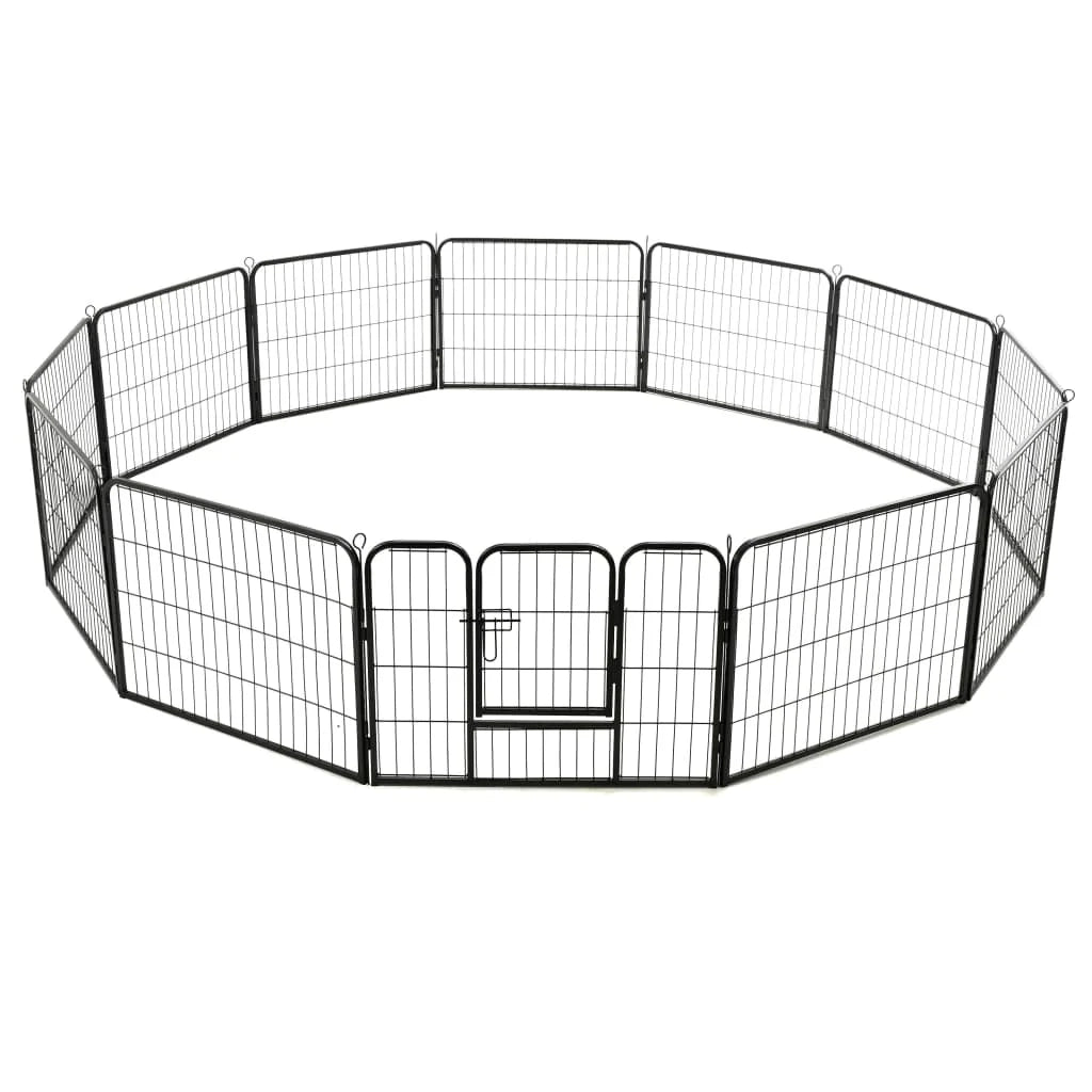 Recinto per cani con 12 pannelli in acciaio 80 x 60 cm nero 02_0000565