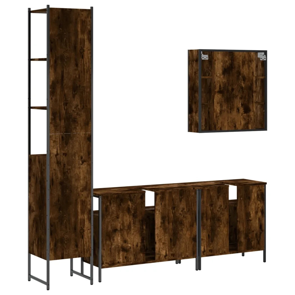 Set Mobili da Bagno 4 pz Rovere Fumo in Legno Multistrato 3214747