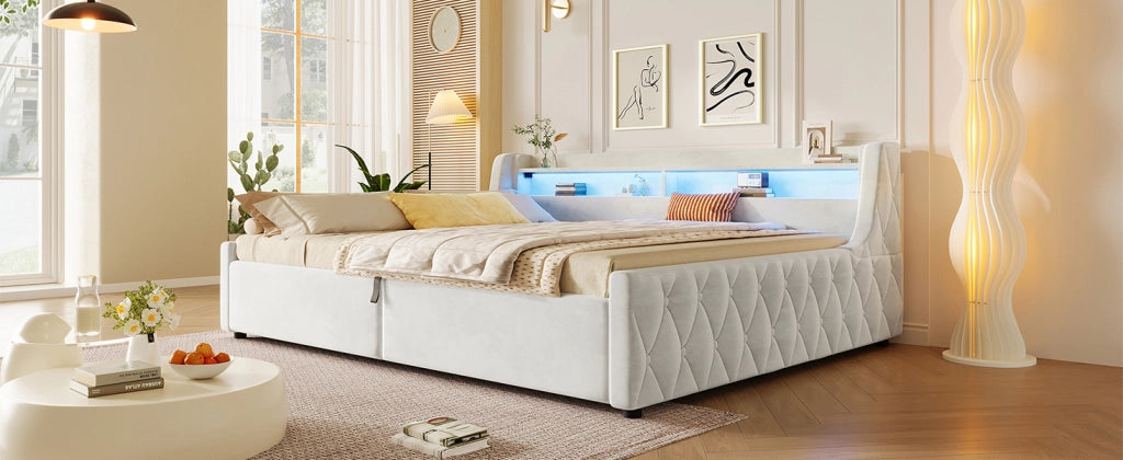 letto a piattaforma flanella off white 140 x 200 cm