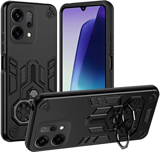 Coprioggetto Resistente a Urto - Doppia Lastra in Silicone/PC - Anti-Vibrazione - Rotativo 360 Gradi - Supporto a Anello - Esclusivo per Oppo Reno14 5G - Copritelefono