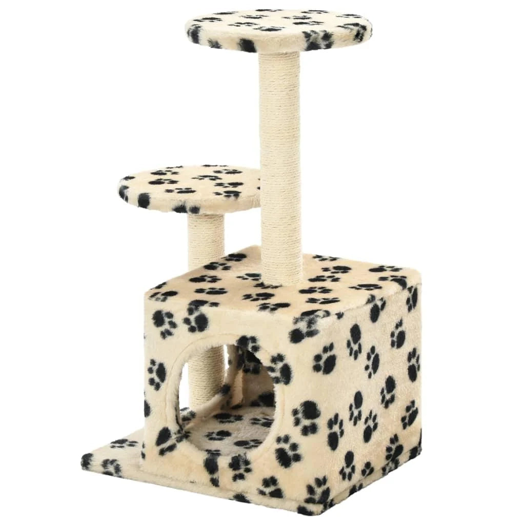 Tiragraffi albero per gatti cuccia per gatti peluche in sisal 60 cm beige con motivo a impronta di zampa 3702126