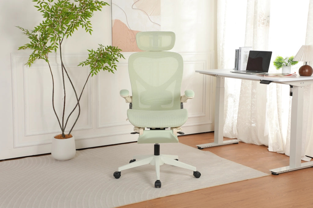Sedia da ufficio ergonomica pieghevole ¨C Zephmum ¨C verde con schienale regolabile, rete e braccioli pieghevoli