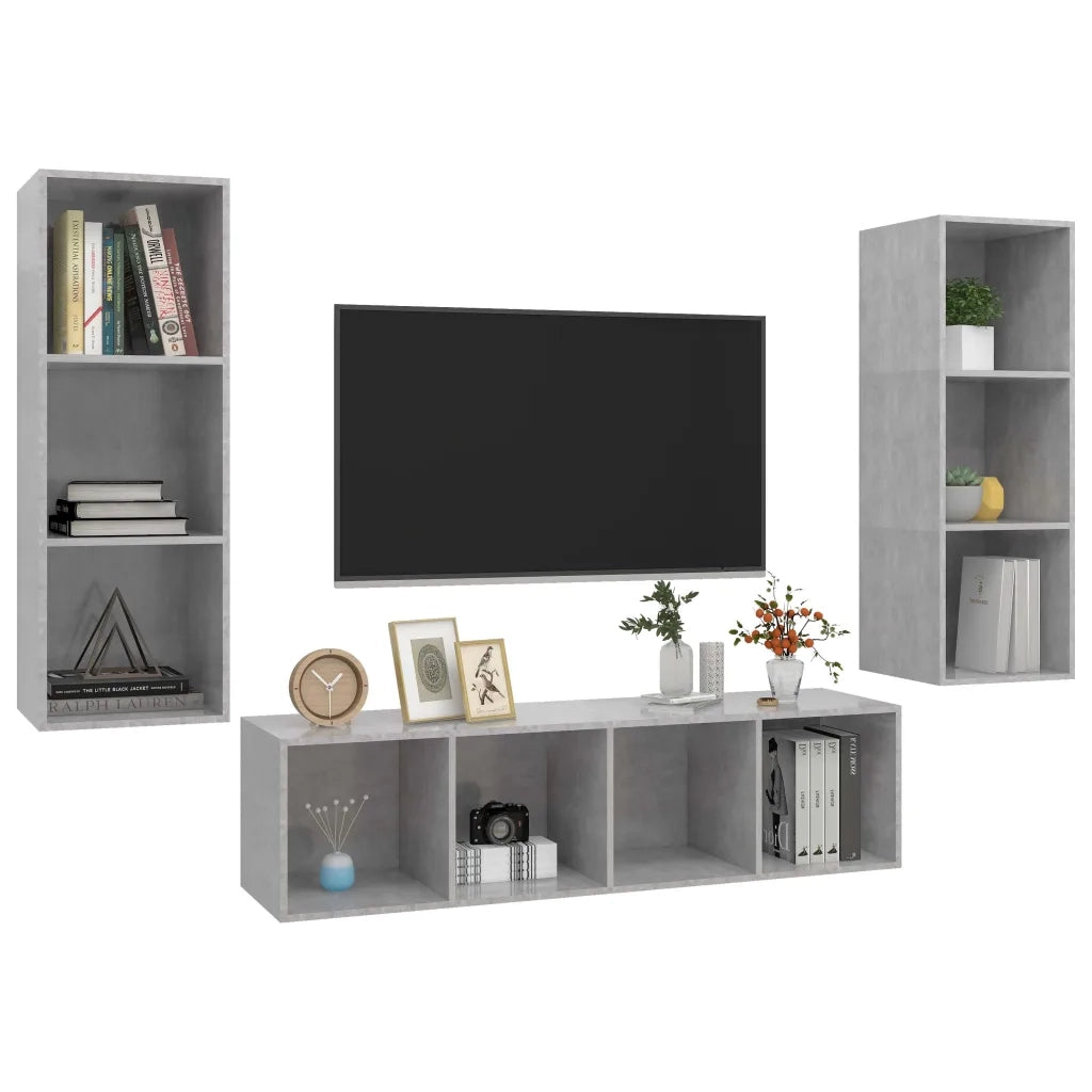 Set Porta TV 3 pz Grigio Cemento in Truciolato  cod mxl 20802