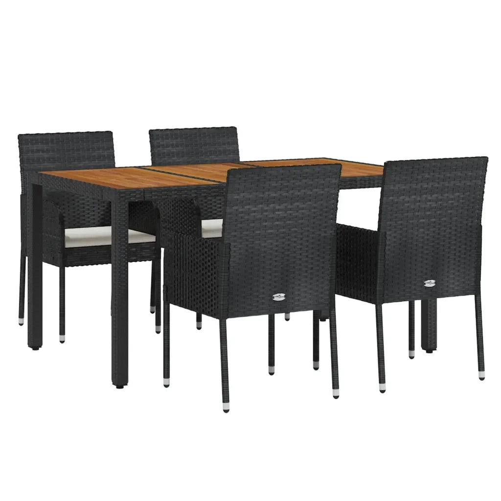 Set da Pranzo da Giardino 5 pz Nero con Cuscini in Polyrattan 3185013