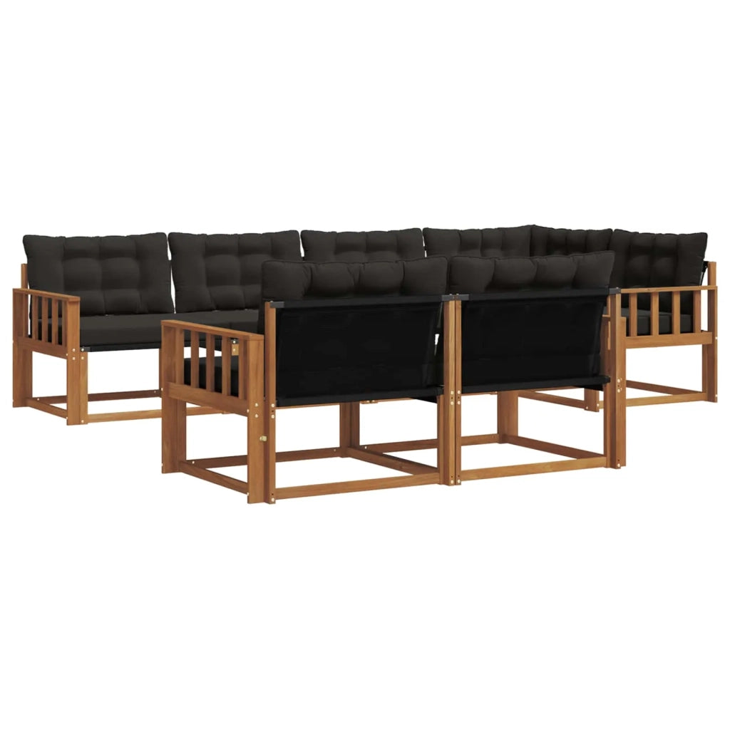 Set di divani da esterno con cuscino 7 pcs Naturale e Nero