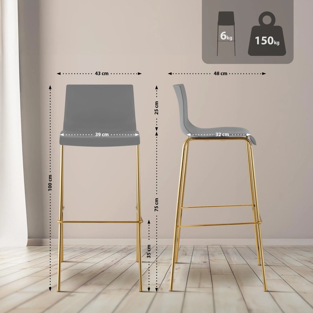Set di 2 sgabelli da bar Hoover in plastica da 4 piedi color oro 3