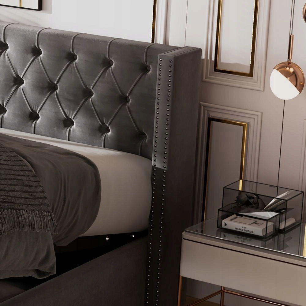 Letto con contenitore 140x190cm - Xylo - Trapuntato meccanismo idraulico grigio