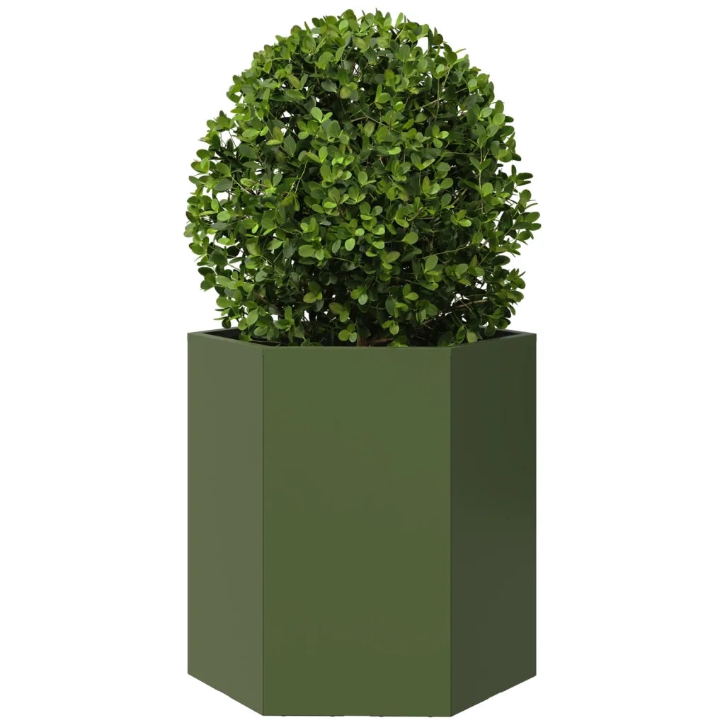Fioriere da Giardino 2pz Verde Oliva Esagono 46x40x45cm Acciaio 851115
