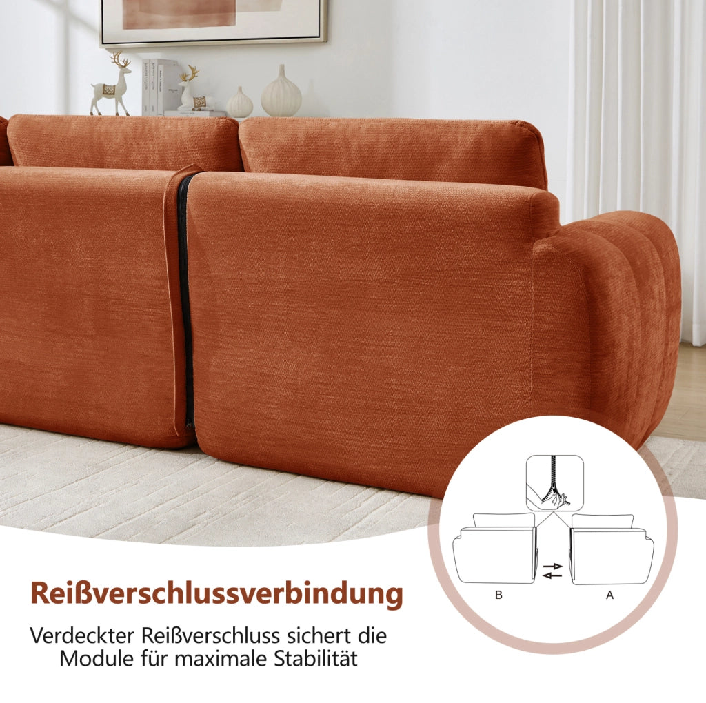 Divano modulare a 2 posti in chenille arancione; 194x97x68 cm; senza montaggio
