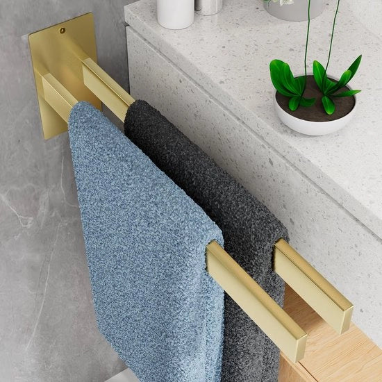 Supporto asciugamano senza forare, 40CM supporto asciugamano in acciaio inossidabile autofissante supporto asciugamano per bagno supporto asciugamano per ospiti supporto asciugamano per bagno supporto asciugamano per muro (Goud-1)