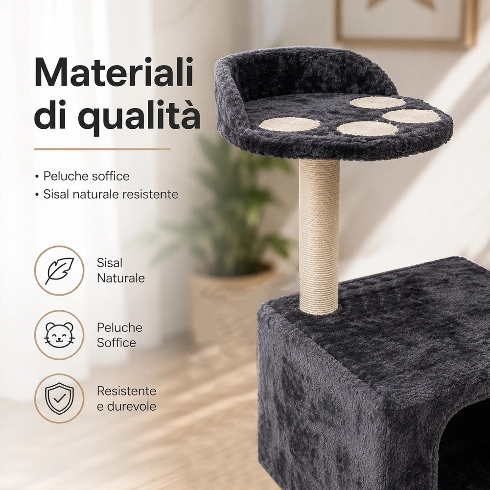 Albero Palo Tiragraffi Gatti con Cuccia e Piattaforma 68x30cm Peluche e Sisal
