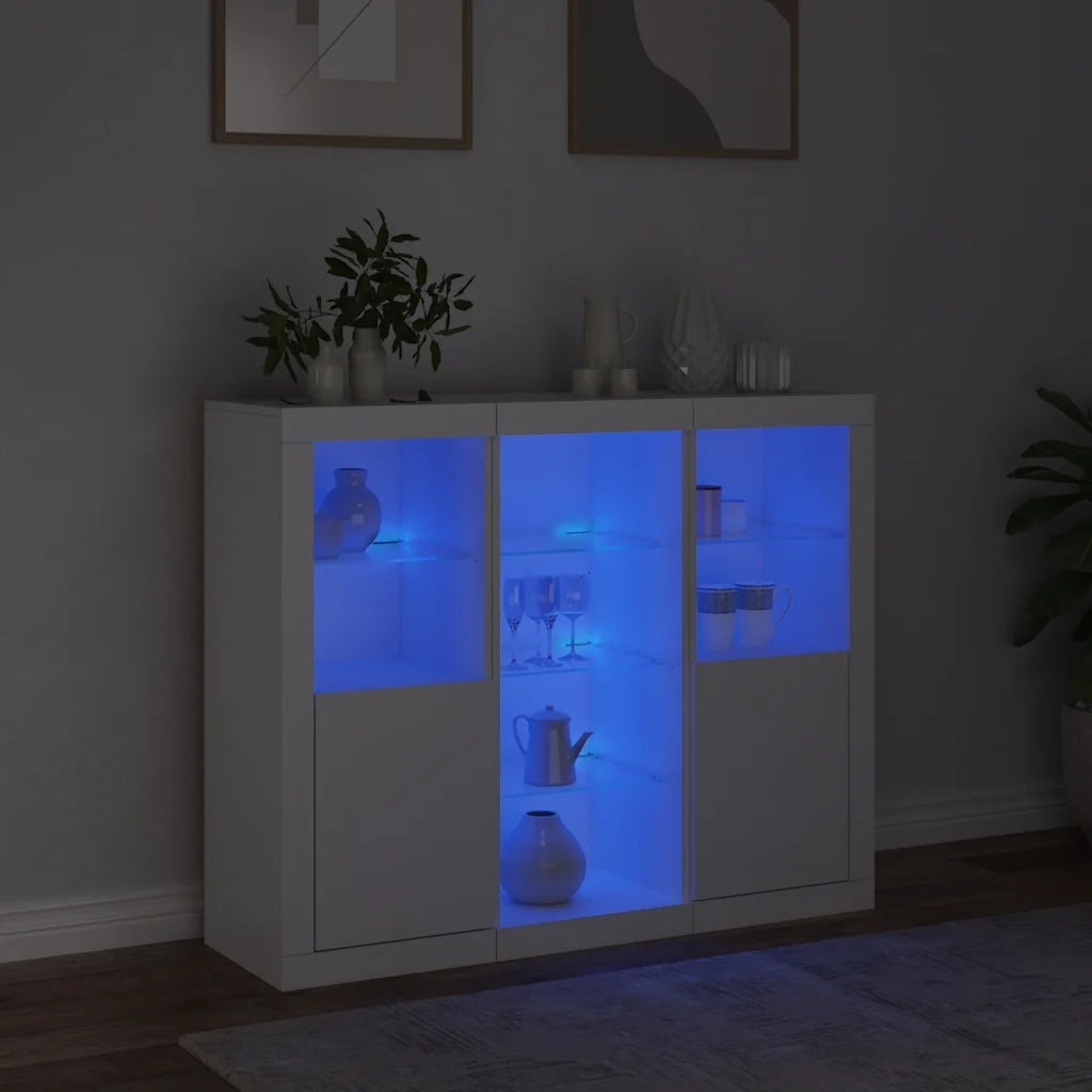 Credenze con Luci LED 3 pz Bianche in Legno Multistrato 3209121