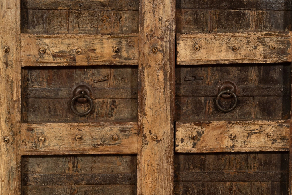 Biscottini Porta portone in legno massello e ferro da interno o da esterno vecchia e antica medievale scorrevole