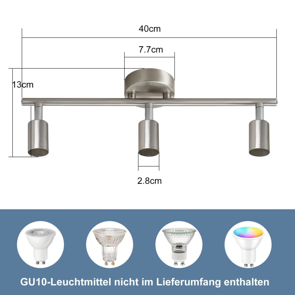 ZMH Faretto da soffitto acciaio inox 3 luci GU10 rotativi 330° moderni per corridoi salotto camera senza lampadina