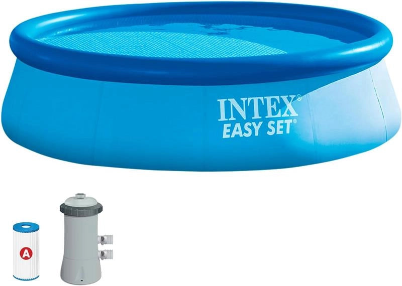 INTEX 28132NP – PISCINA FUORI TERRA EASY SET ROTONDA, POMPA FILTRO 2006 L/H, 5621 L, PVC, AZZURRO, 366X76 CM